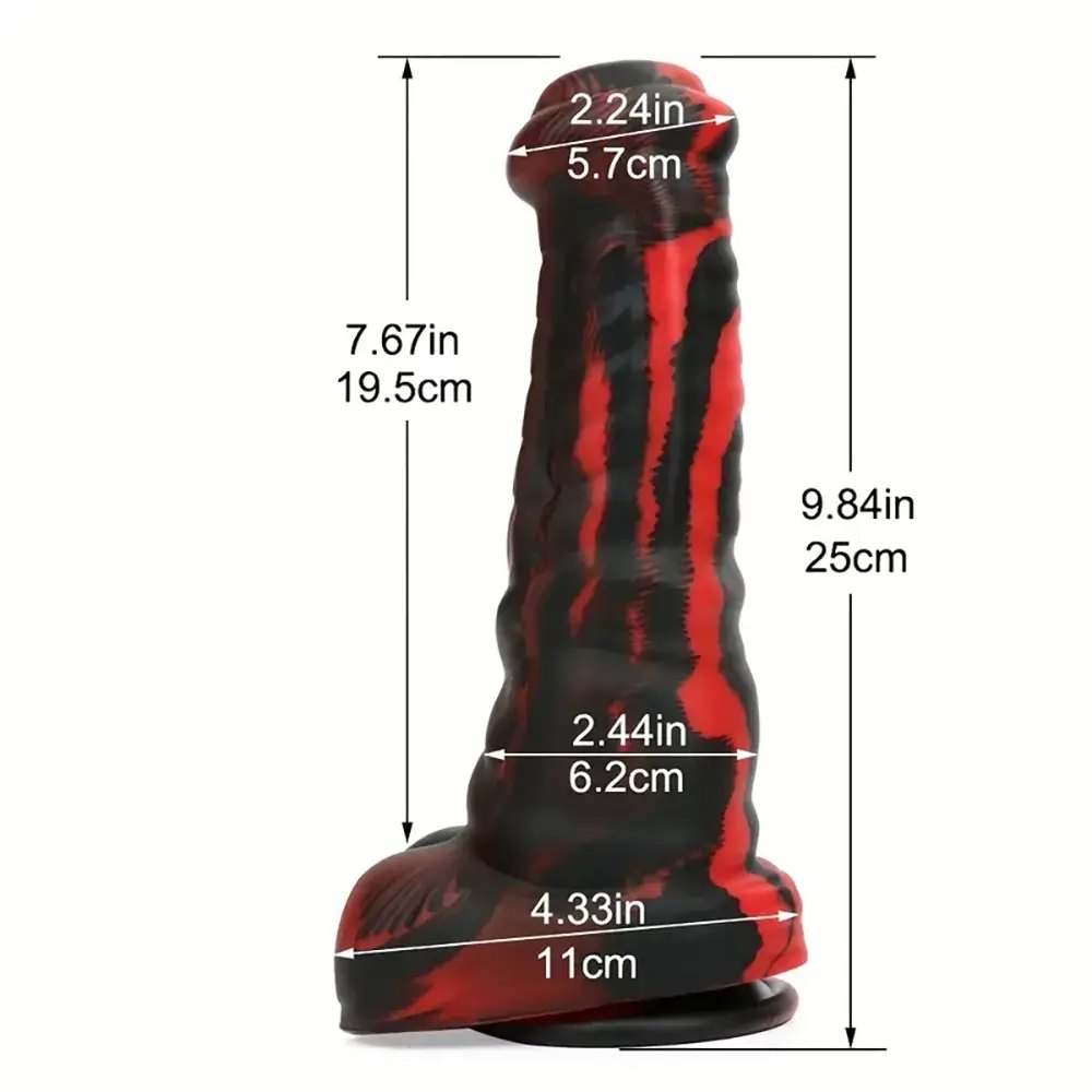 Black and red marbled horse-style animal dildo, photo 3