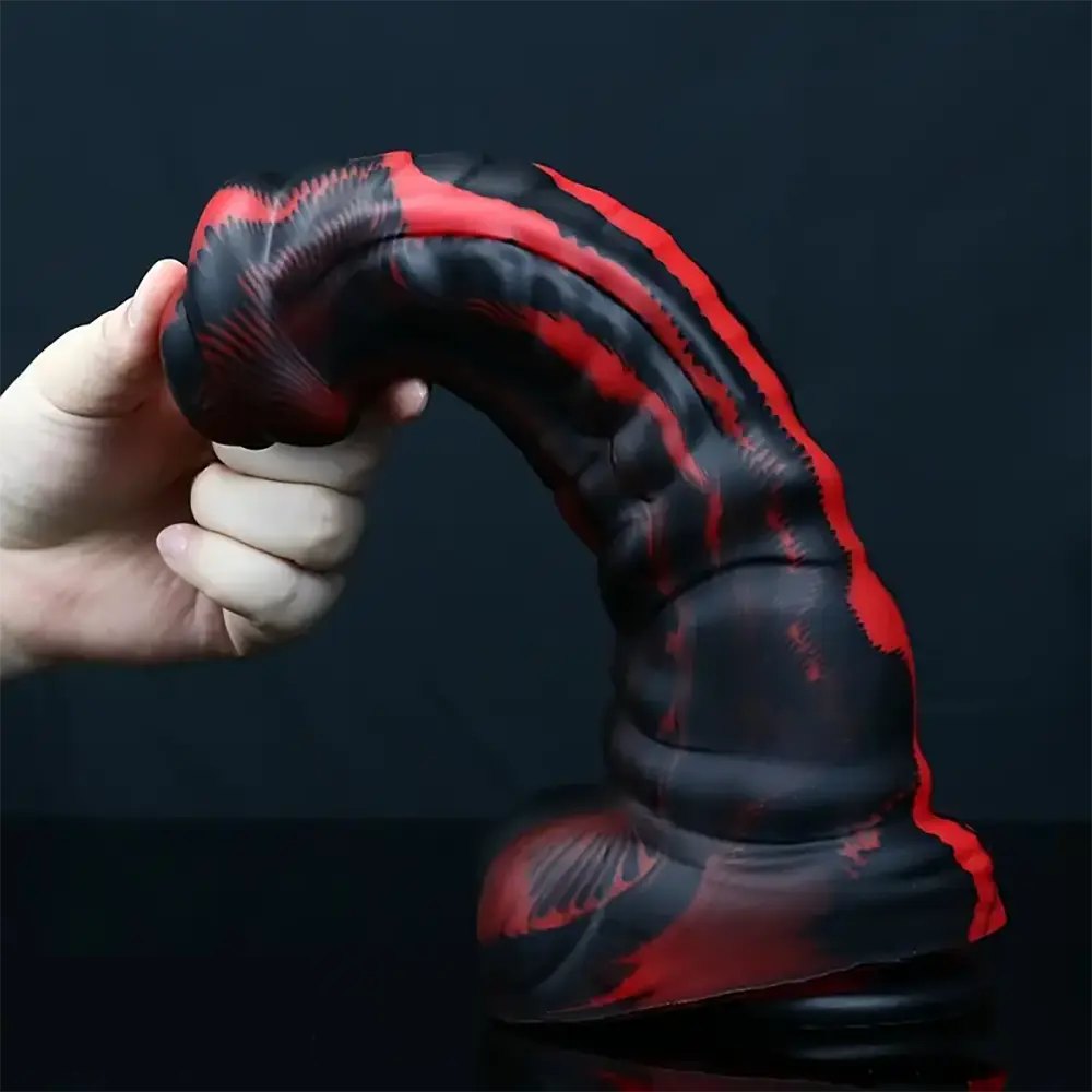 Black and red marbled horse-style animal dildo, photo 4