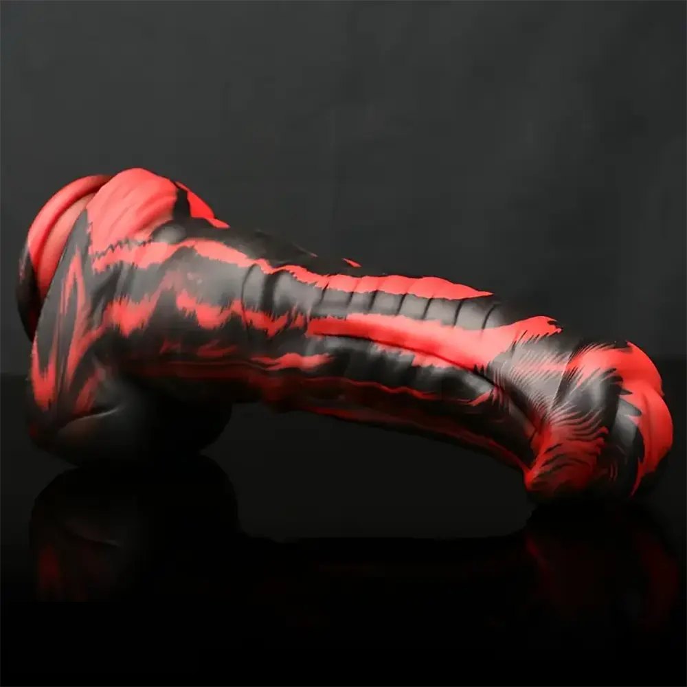 Black and red marbled horse-style animal dildo, photo 5
