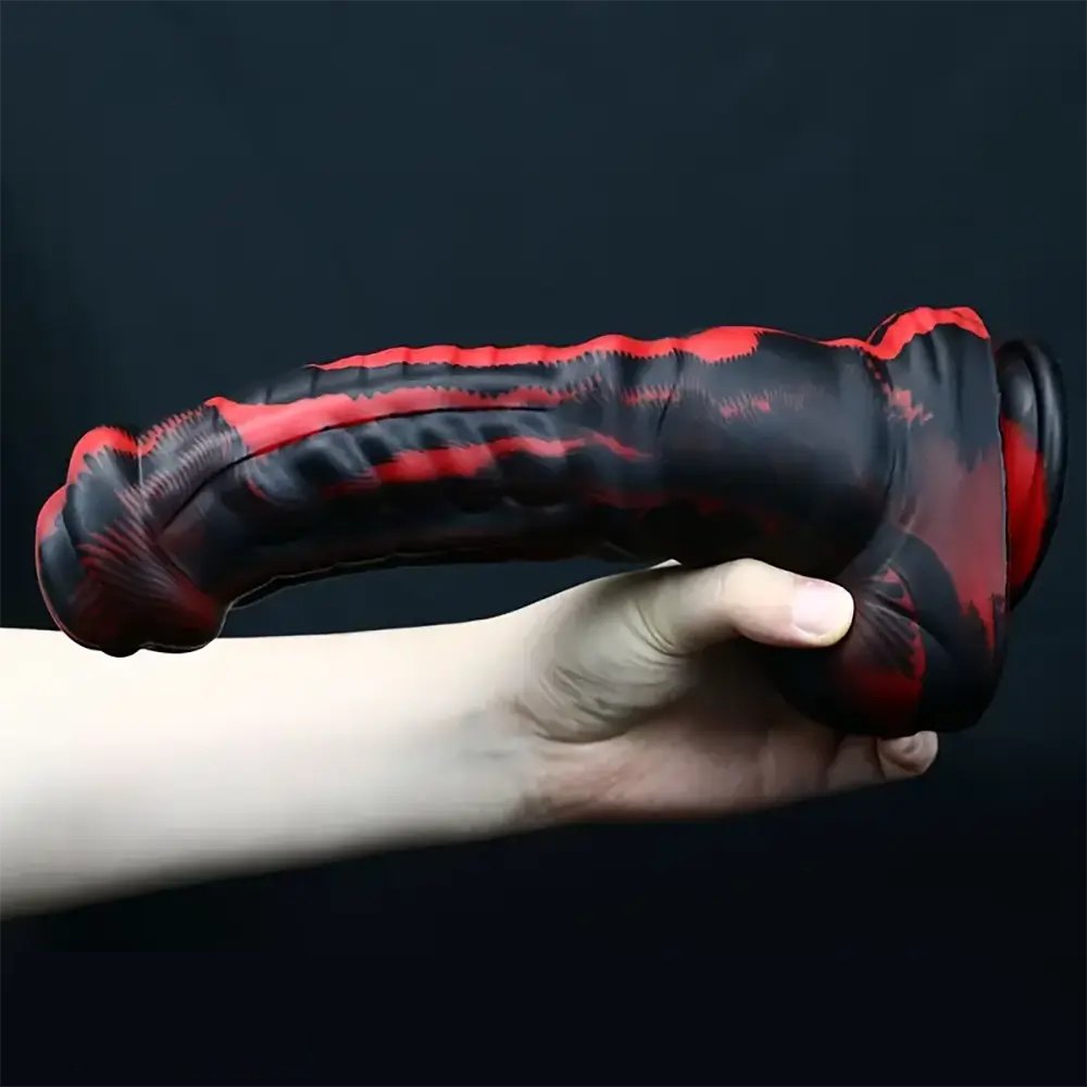 Black and red marbled horse-style animal dildo, photo 6