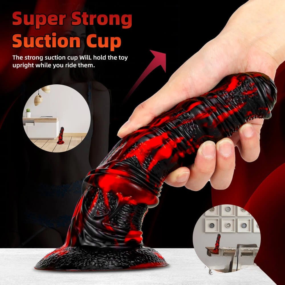Red and black marbled horse-style dildo, photo 8