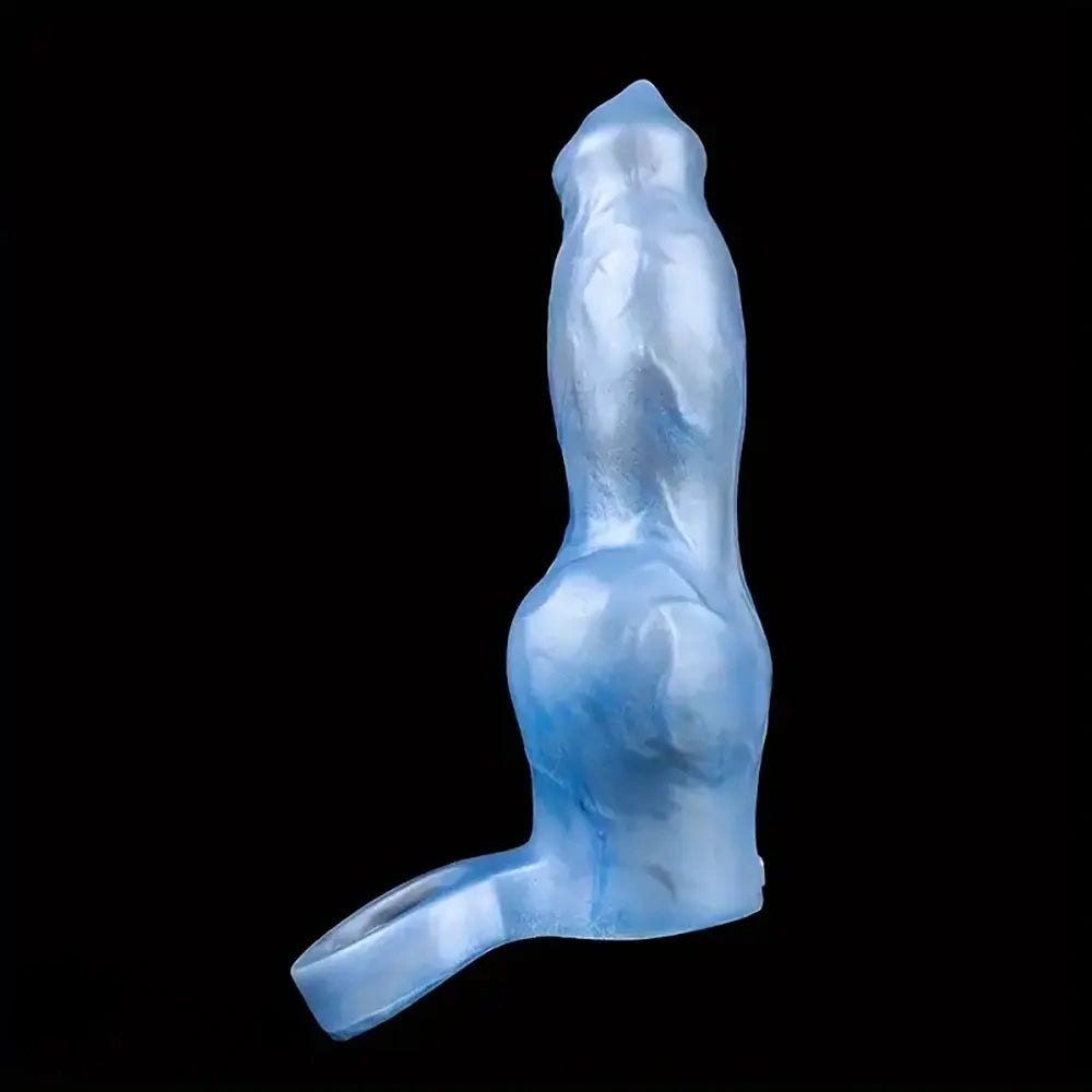 Marbled pink knot dildo sleeve with pull ring, photo 13