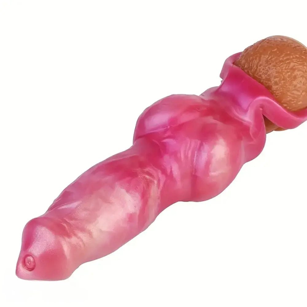 Marbled pink knot dildo sleeve with pull ring, photo 14