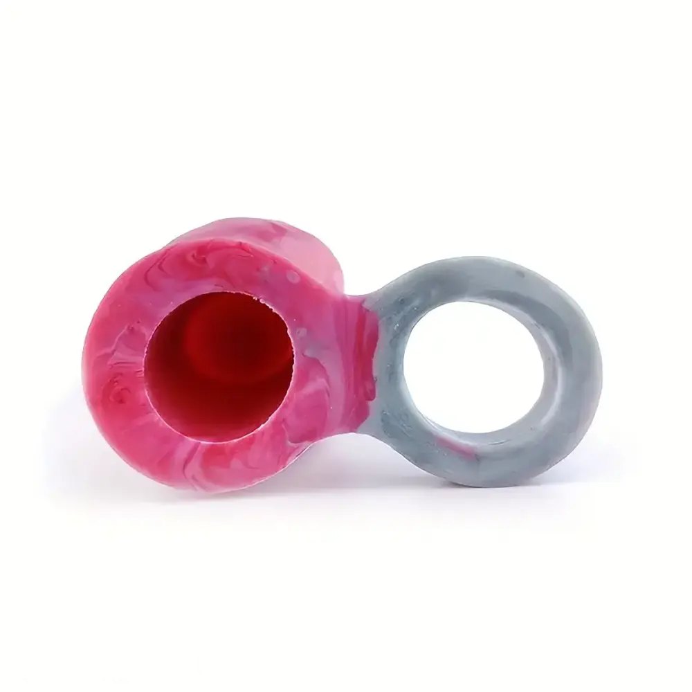 Marbled pink knot dildo sleeve with pull ring, photo 2