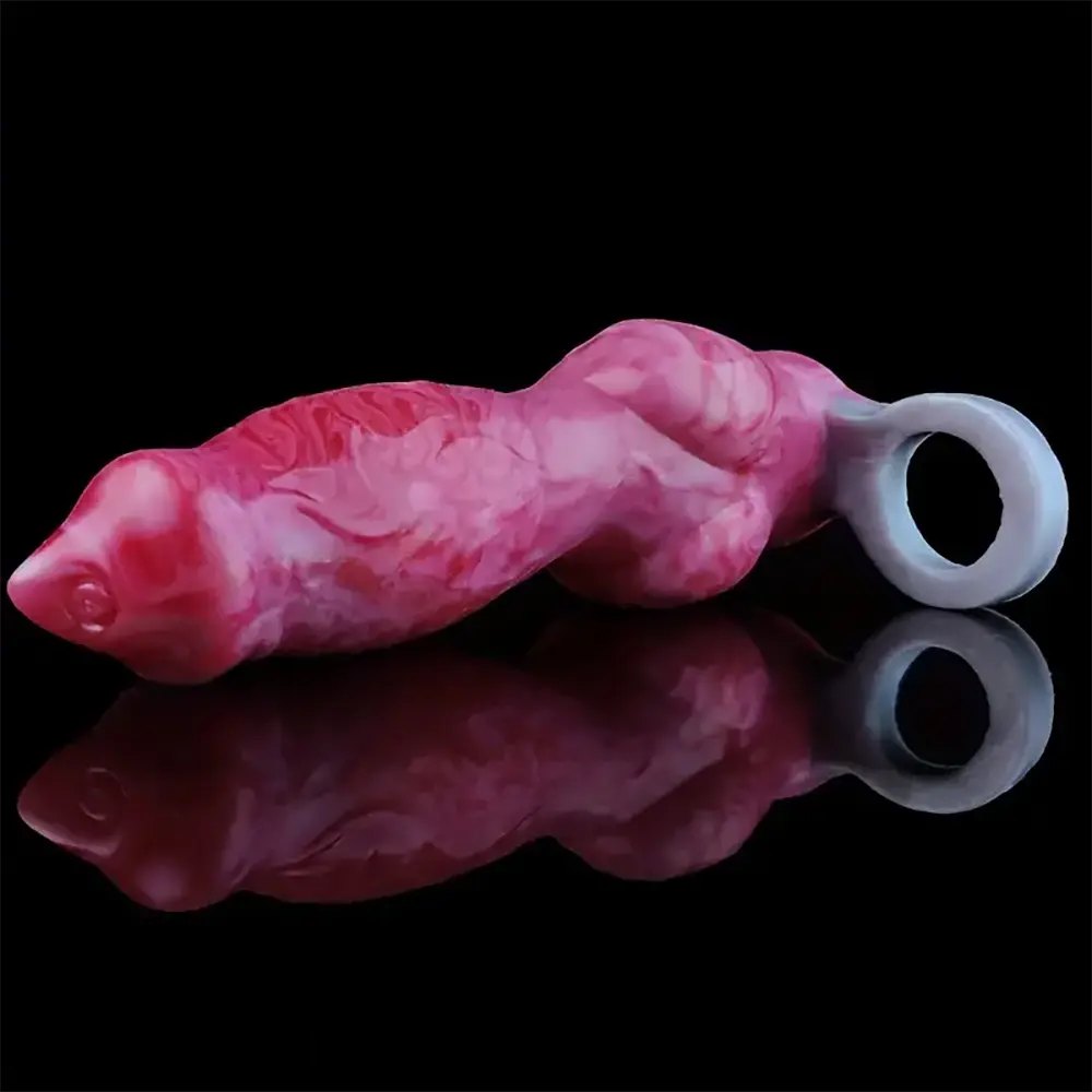 Marbled pink knot dildo sleeve with pull ring, photo 4
