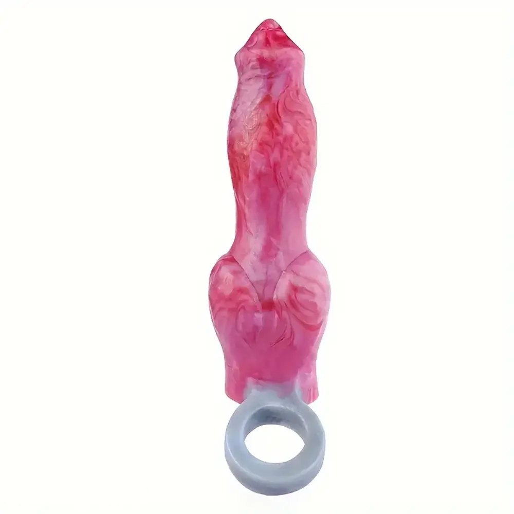 Marbled pink knot dildo sleeve with pull ring, photo 5