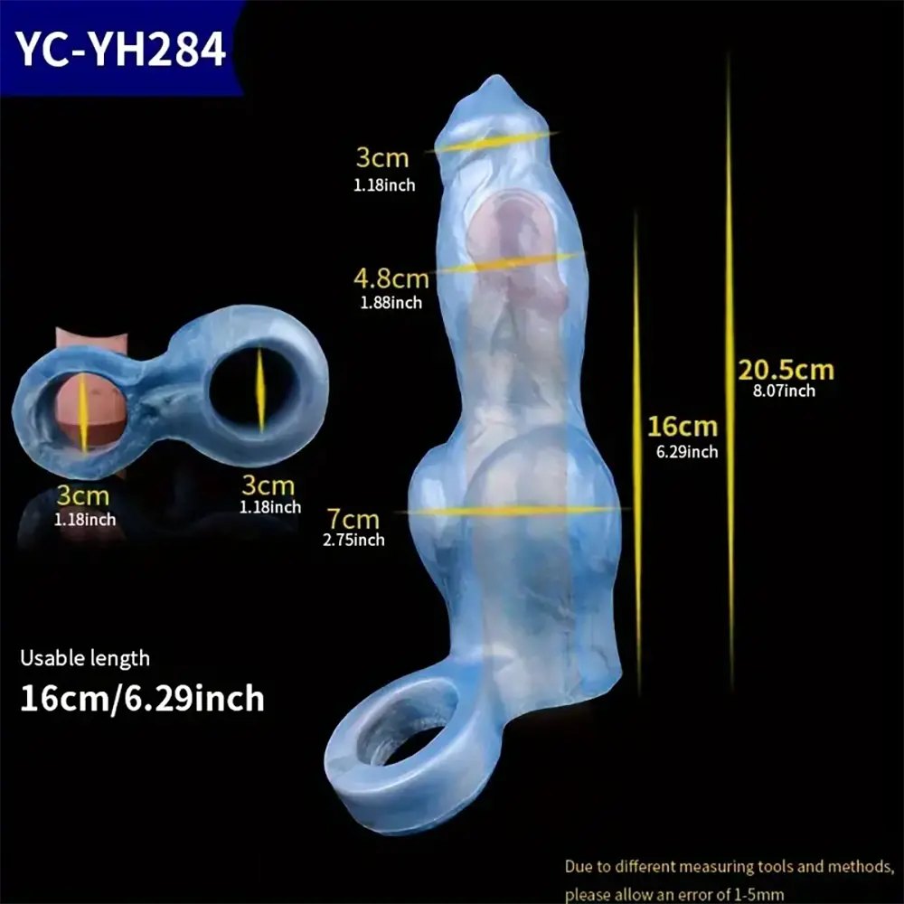 Marbled pink knot dildo sleeve with pull ring, photo 9