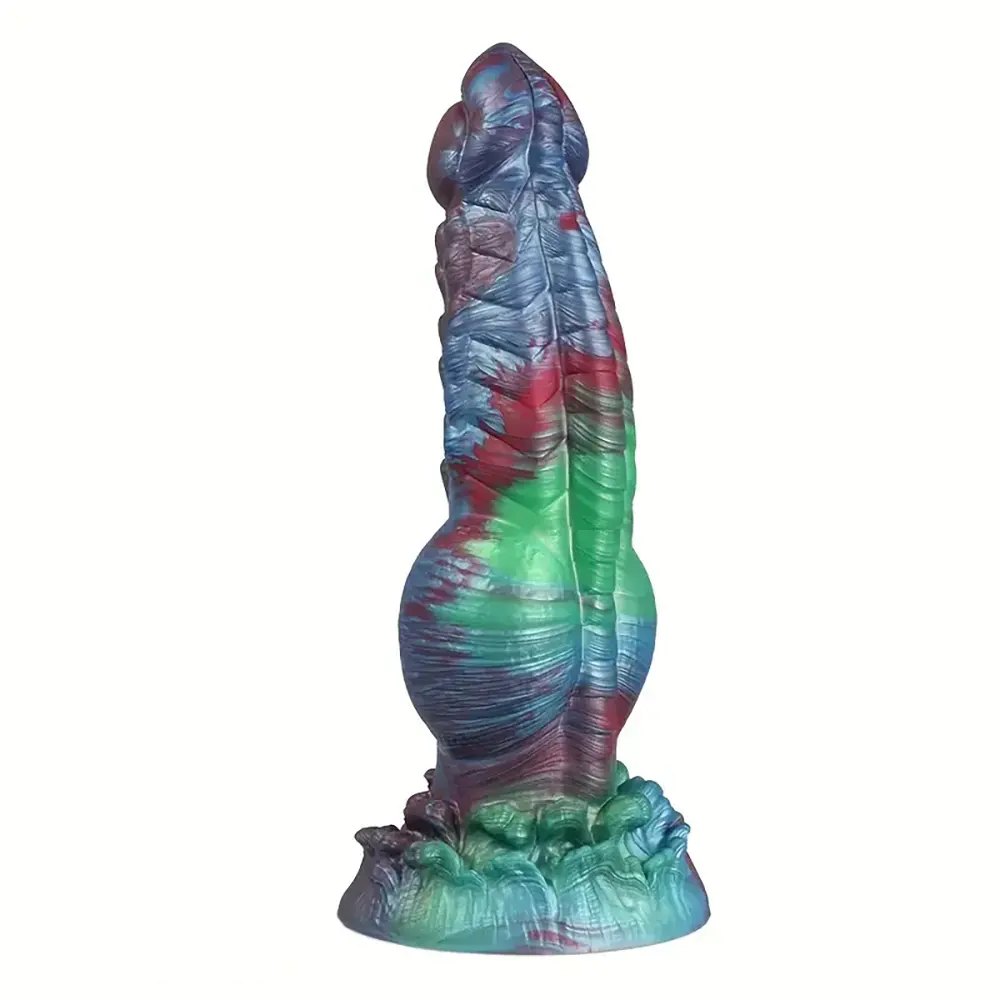Blue green and red marbled knotted dildo, photo 1