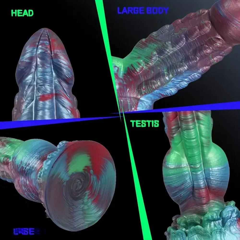 Blue green and red marbled knotted dildo, photo 2