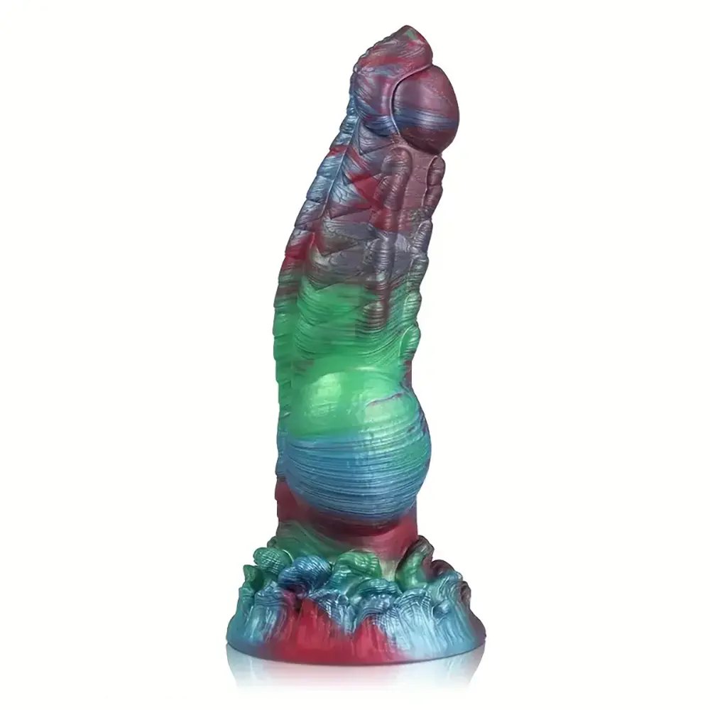 Blue green and red marbled knotted dildo, photo 5