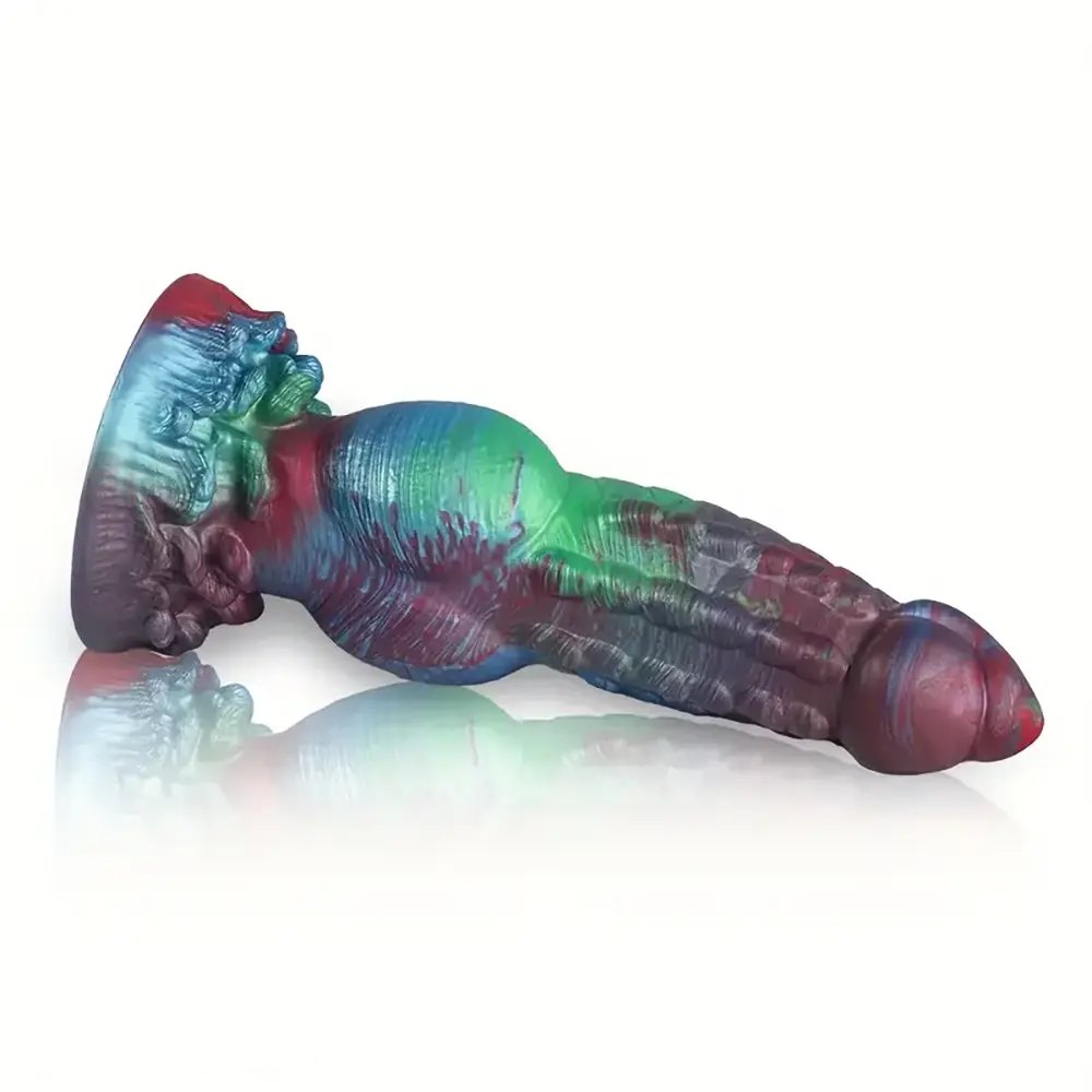 Blue green and red marbled knotted dildo, photo 6