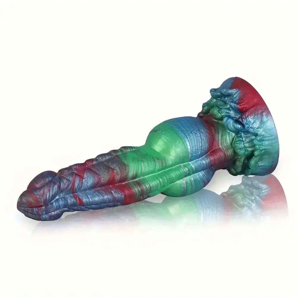 Blue green and red marbled knotted dildo, photo 7