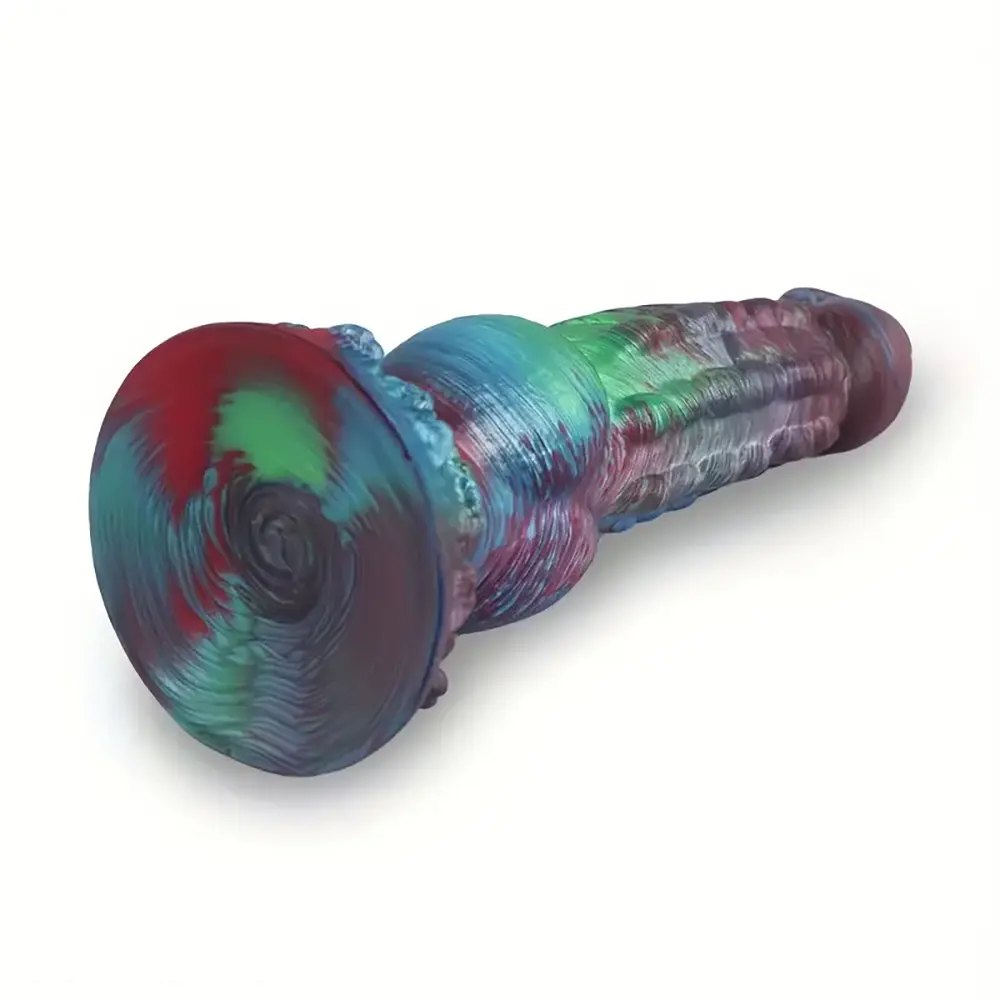 Blue green and red marbled knotted dildo, photo 8