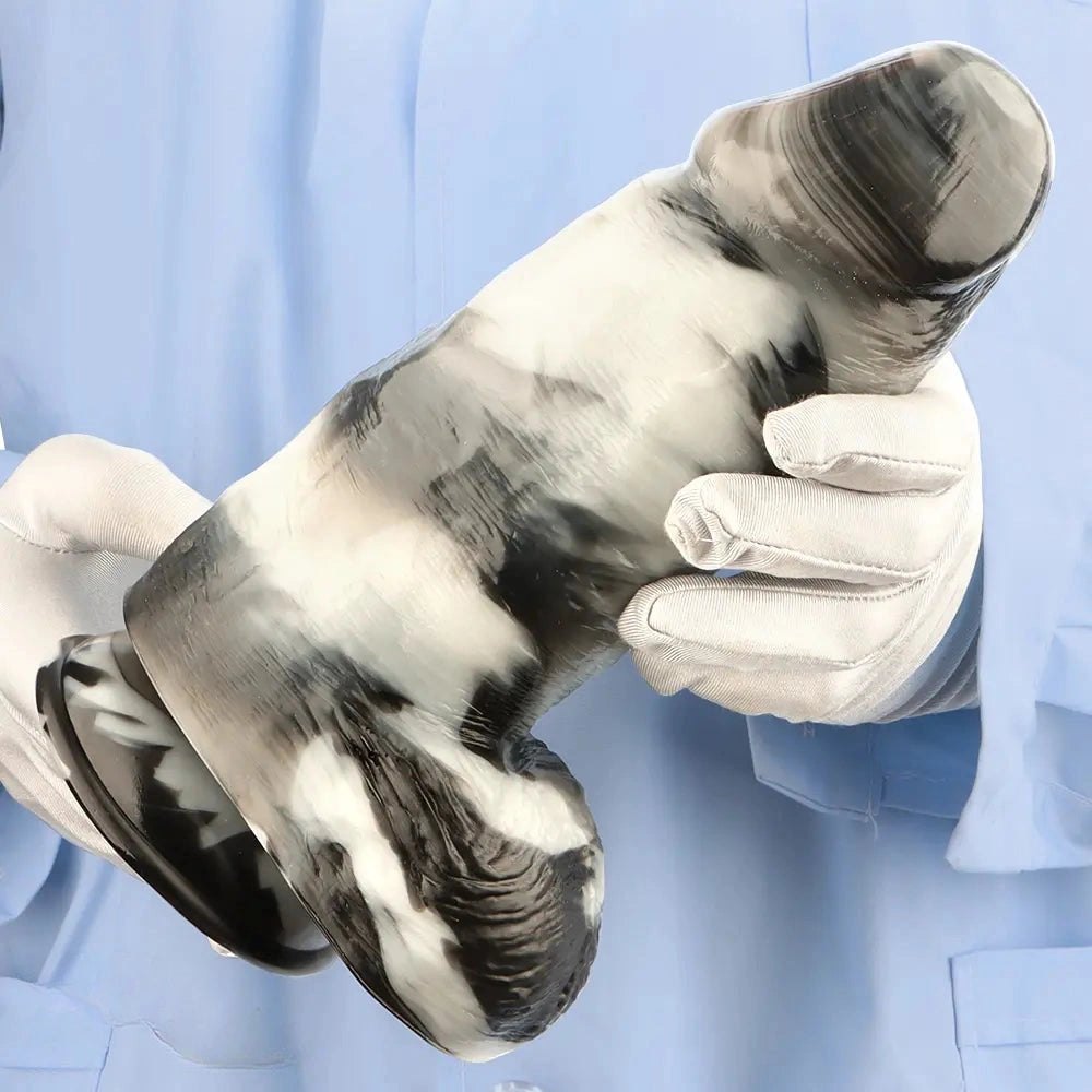 Marbled black and white large thick dildo, photo 11