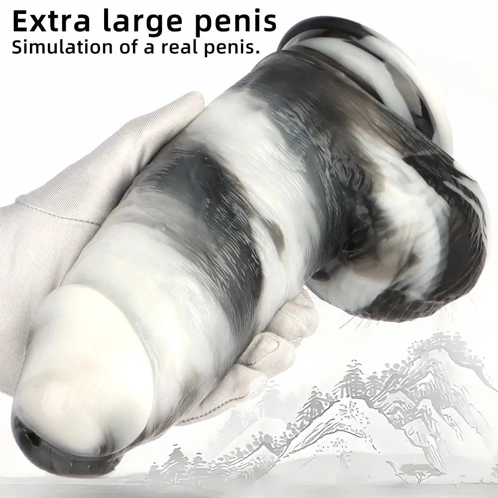 Marbled black and white large thick dildo, photo 4