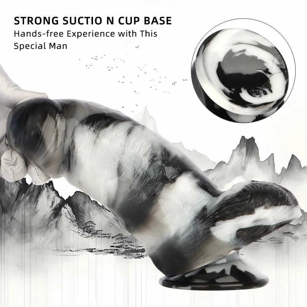 Marbled black and white large thick dildo, photo 5