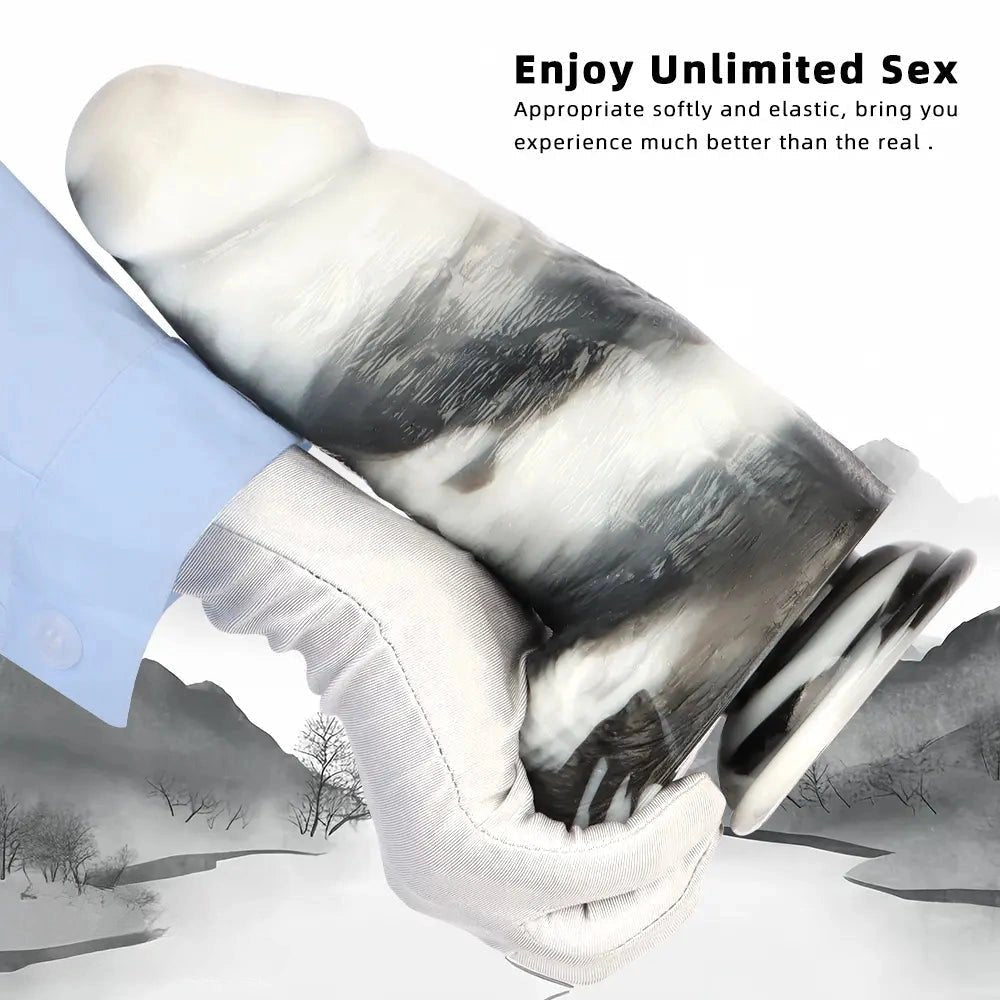 Marbled black and white large thick dildo, photo 7