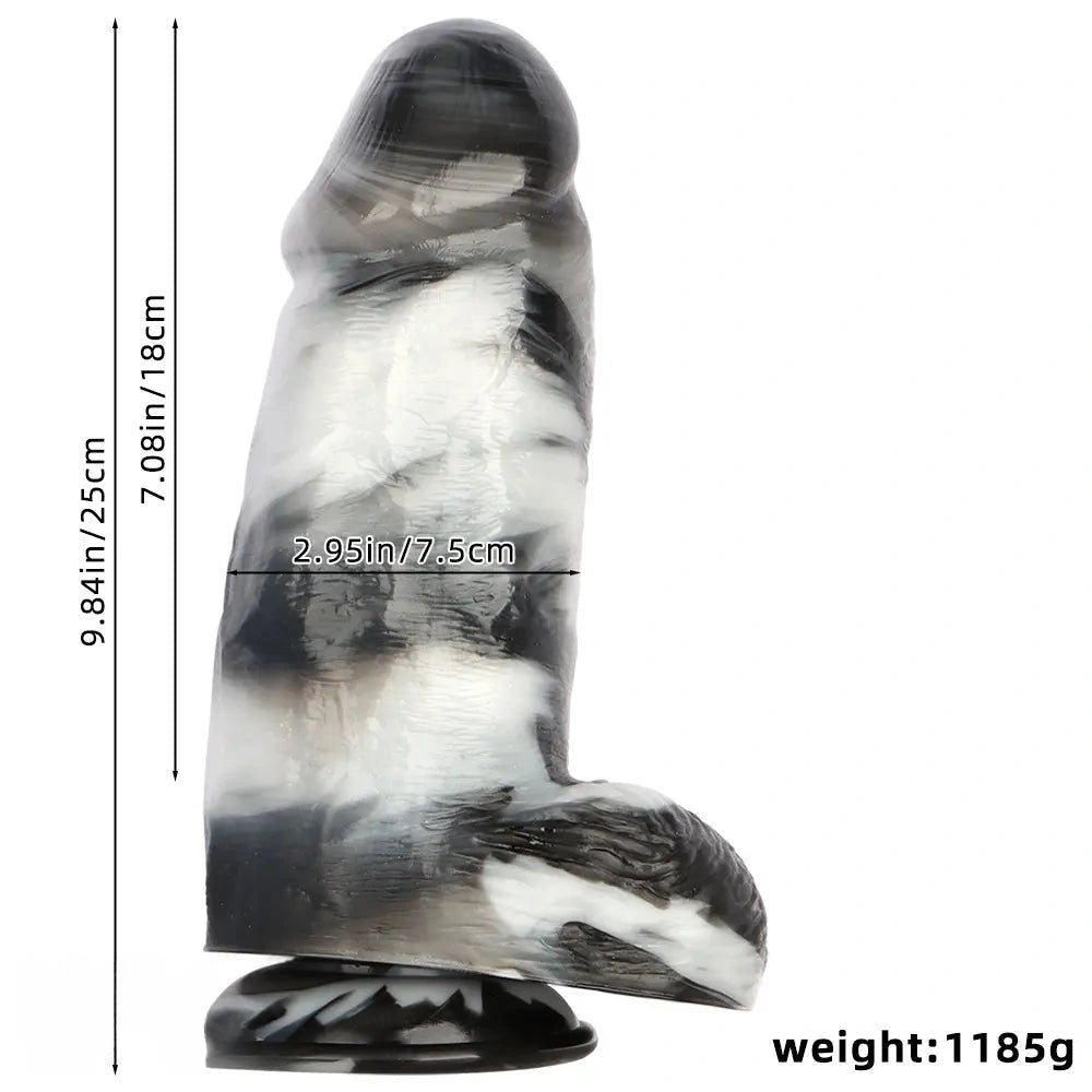 Marbled black and white large thick dildo, photo 9