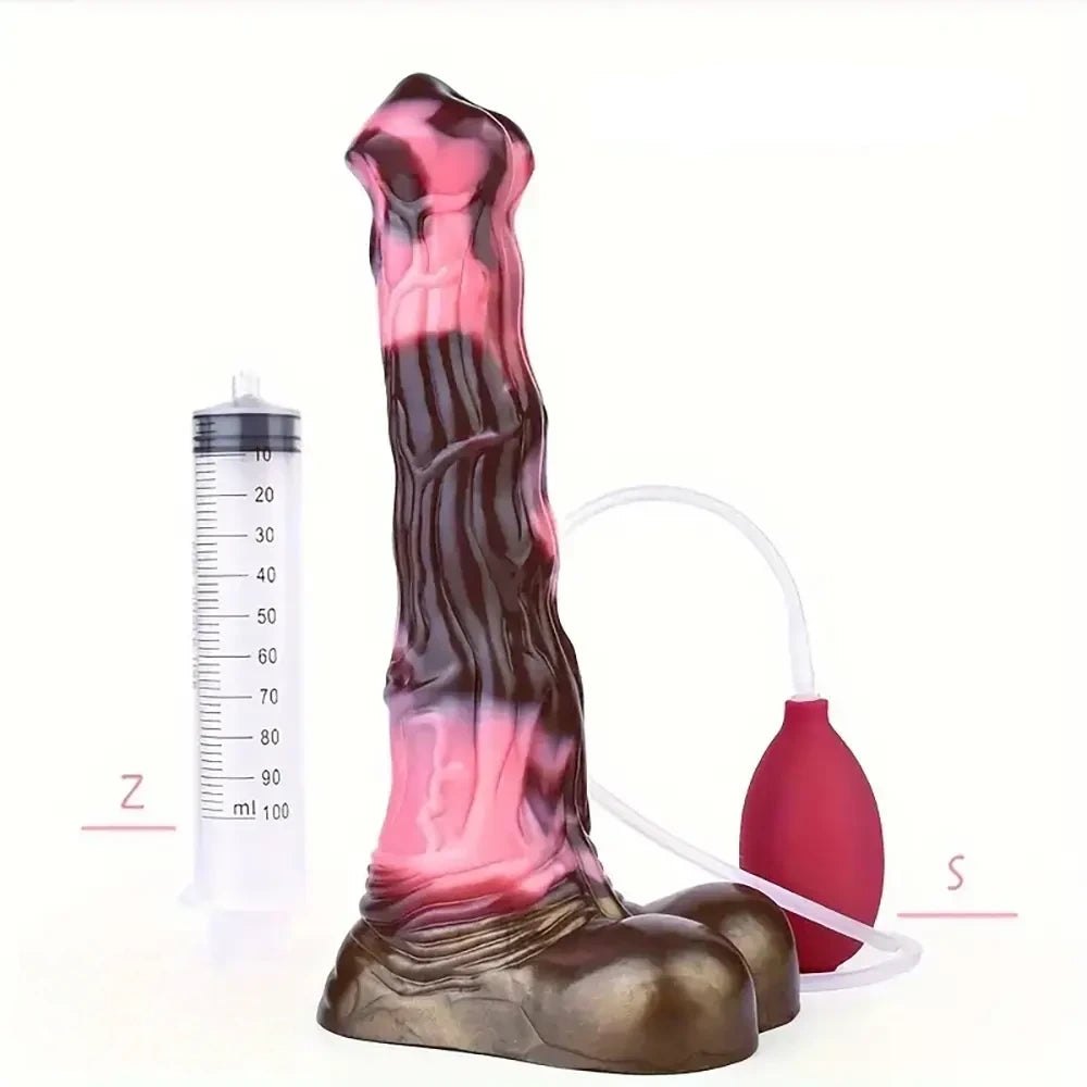 Marbled pink and brown silicone fantasy dildo, photo 1