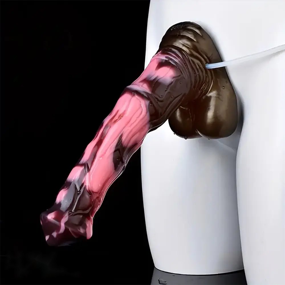 Marbled pink and brown silicone fantasy dildo, photo 4