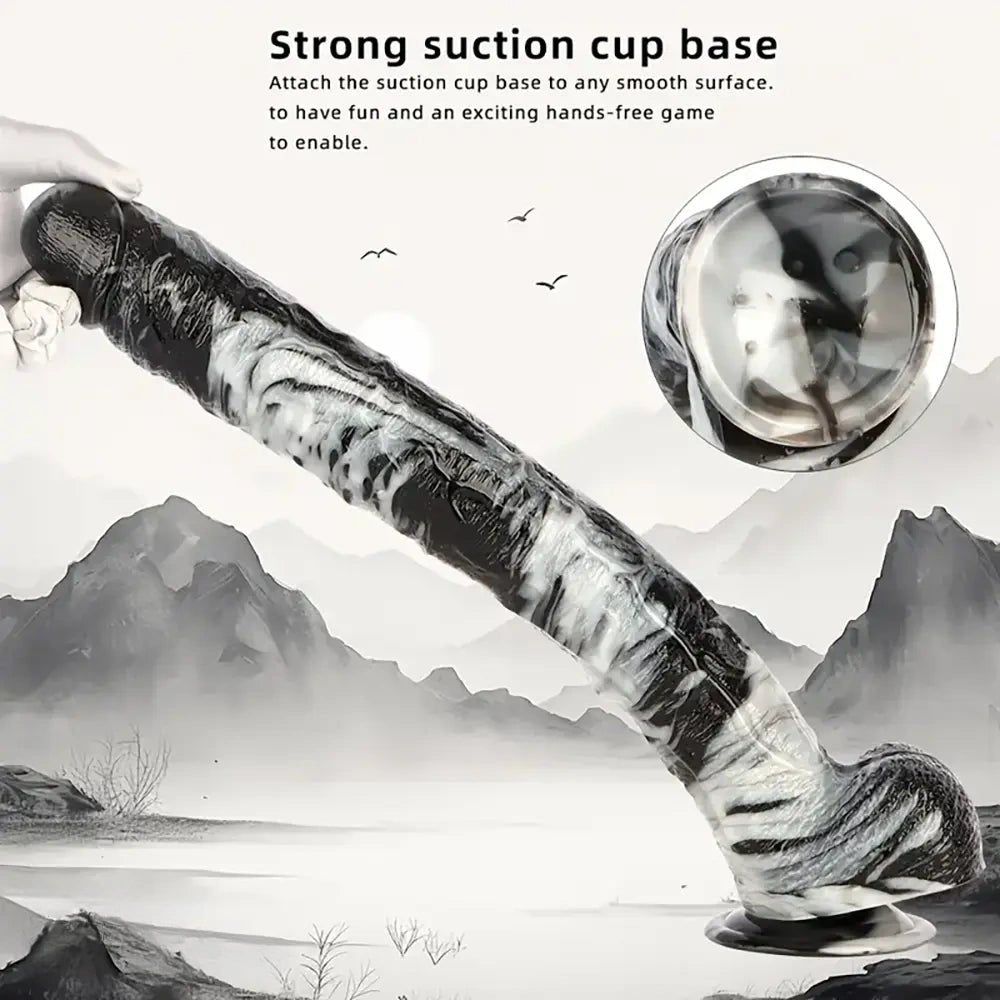 Marbled black and white pvc dildo, photo 1