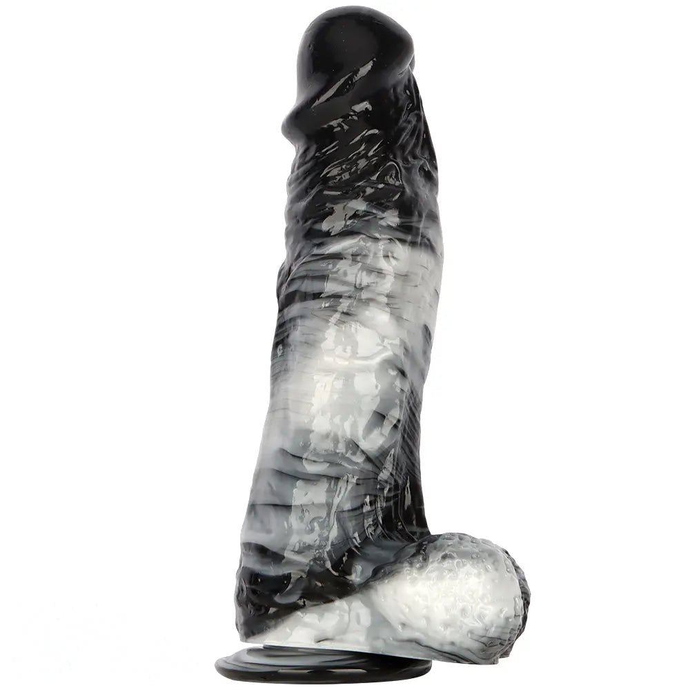Black and white marbled realistic dildo, photo 1