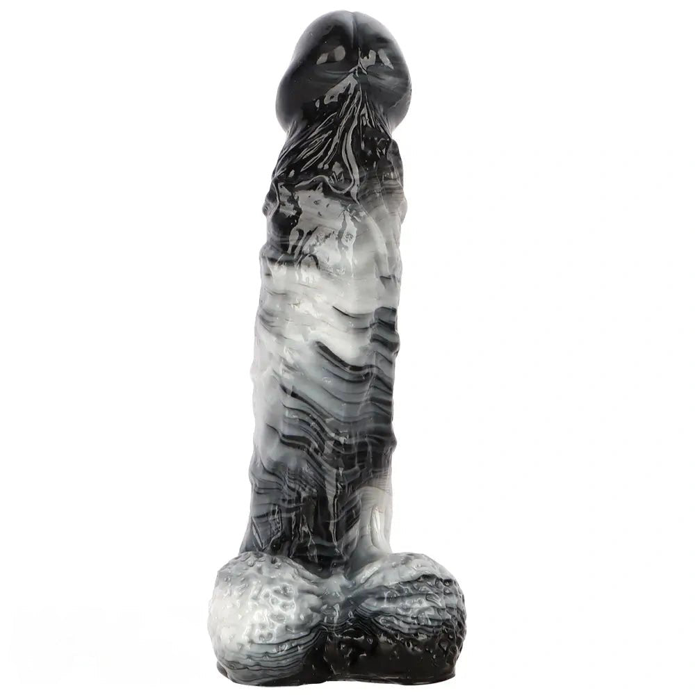 Black and white marbled realistic dildo, photo 11