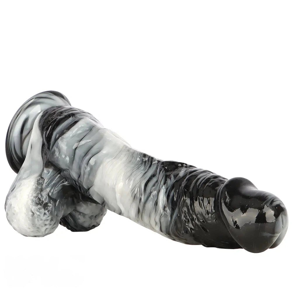 Black and white marbled realistic dildo, photo 12