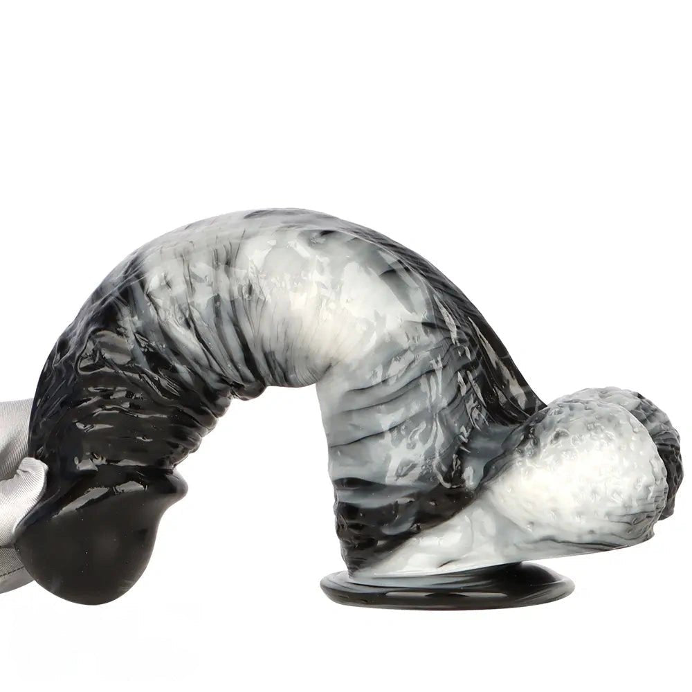 Black and white marbled realistic dildo, photo 13