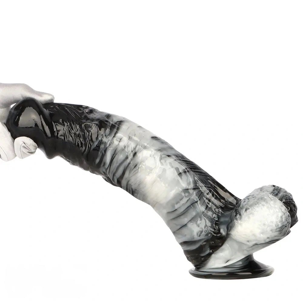 Black and white marbled realistic dildo, photo 14