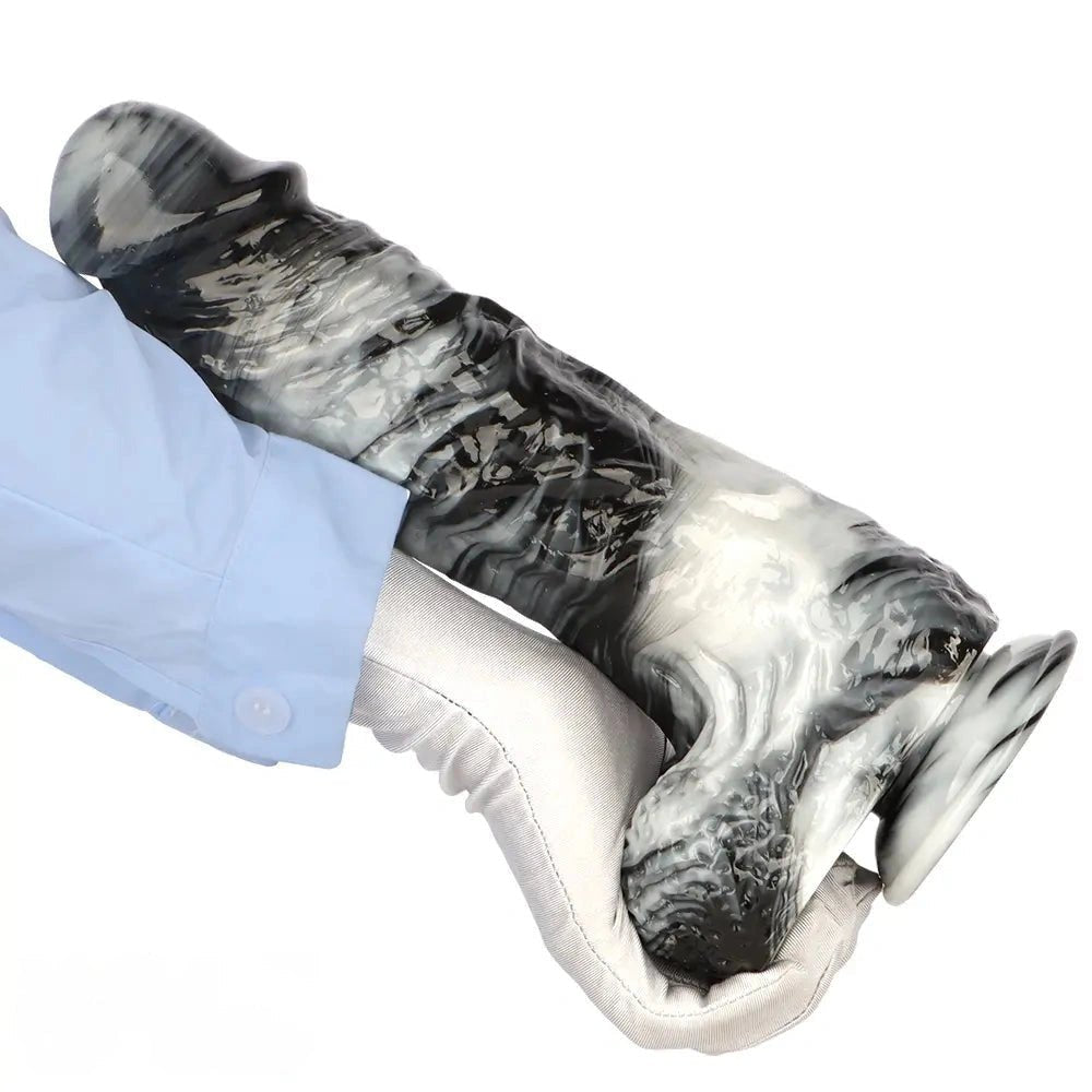 Black and white marbled realistic dildo, photo 15