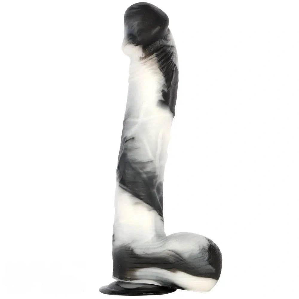 Black and white marbled realistic dildo, photo 1