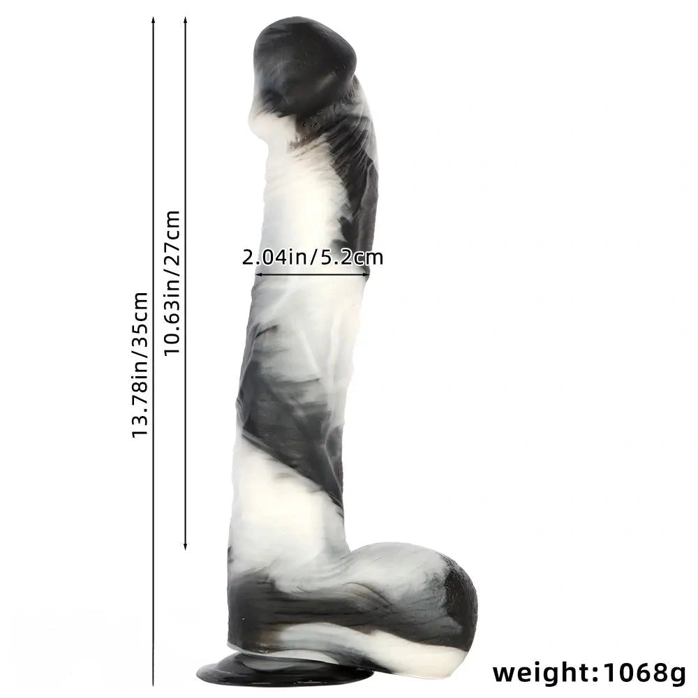 Black and white marbled realistic dildo, photo 10