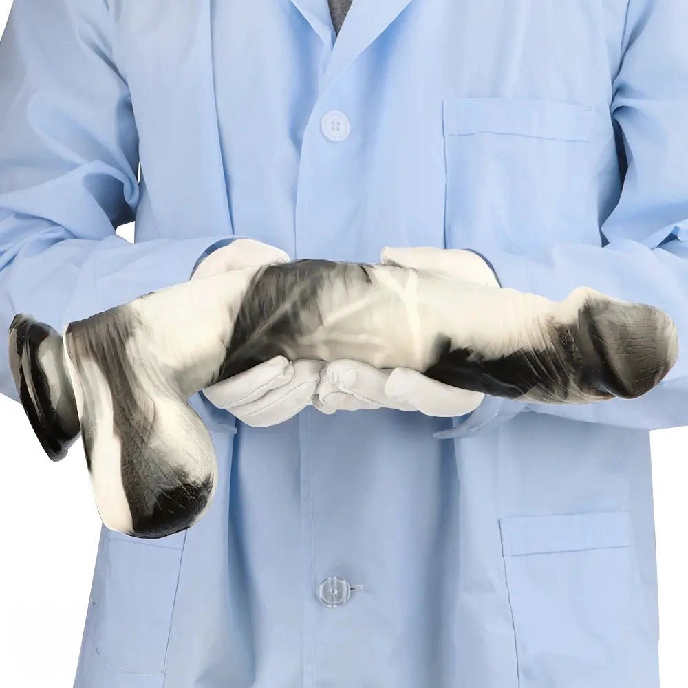 Black and white marbled realistic dildo, photo 13