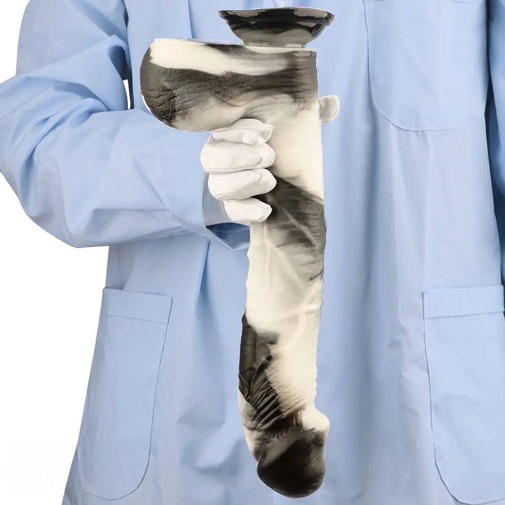 Black and white marbled realistic dildo, photo 14