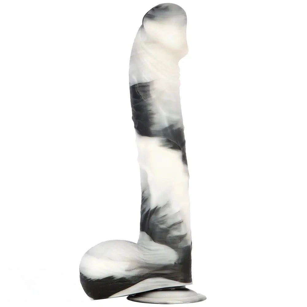 Black and white marbled realistic dildo, photo 15