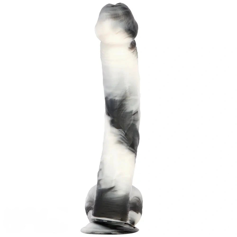 Black and white marbled realistic dildo, photo 2