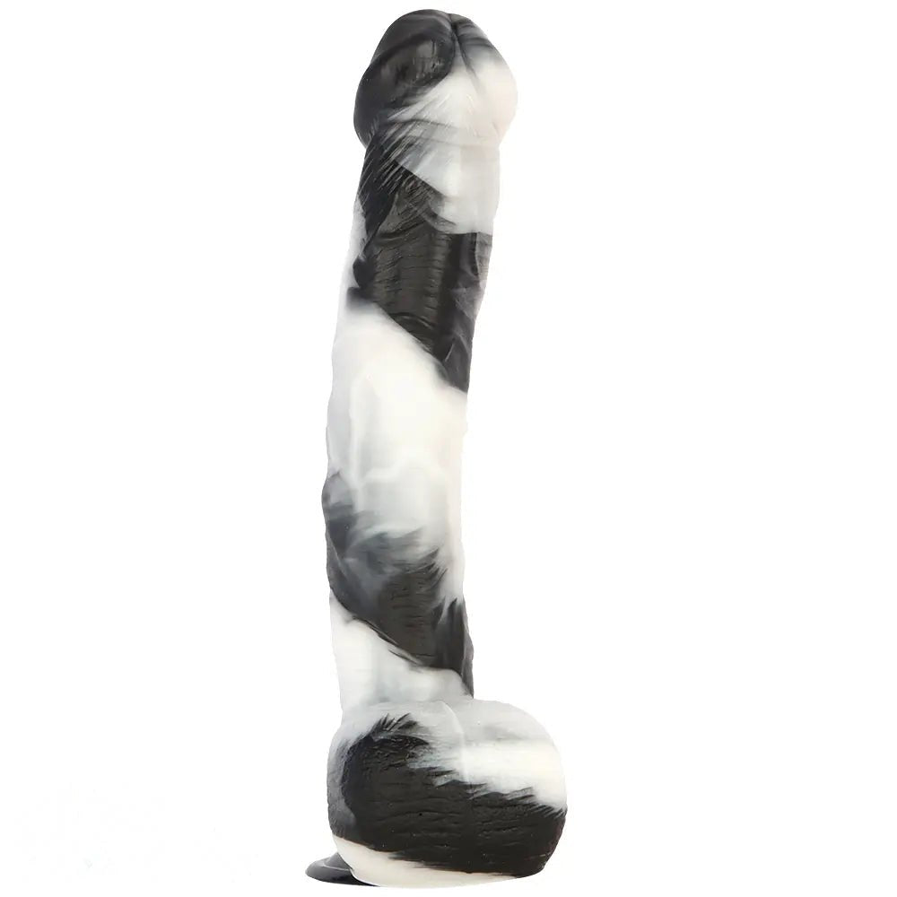Black and white marbled realistic dildo, photo 3