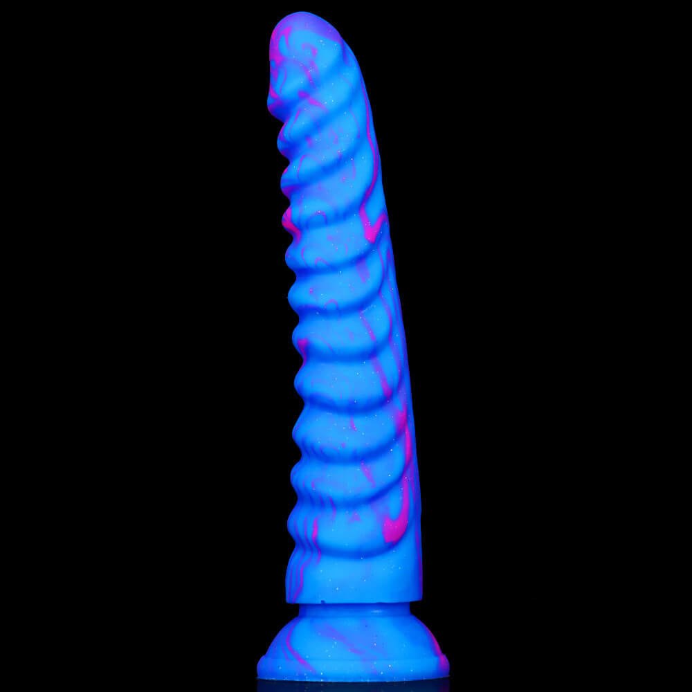 Blue pink marbled ribbed fantasy dildo, photo 2