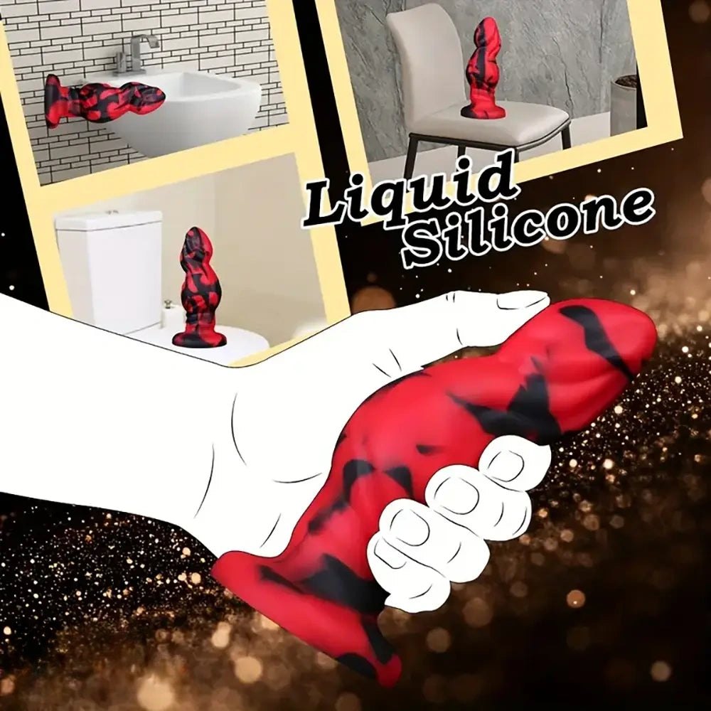 Red and black marbled silicone anal plug, photo 10