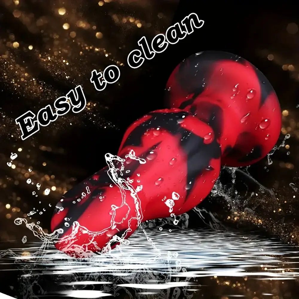 Red and black marbled silicone anal plug, photo 11