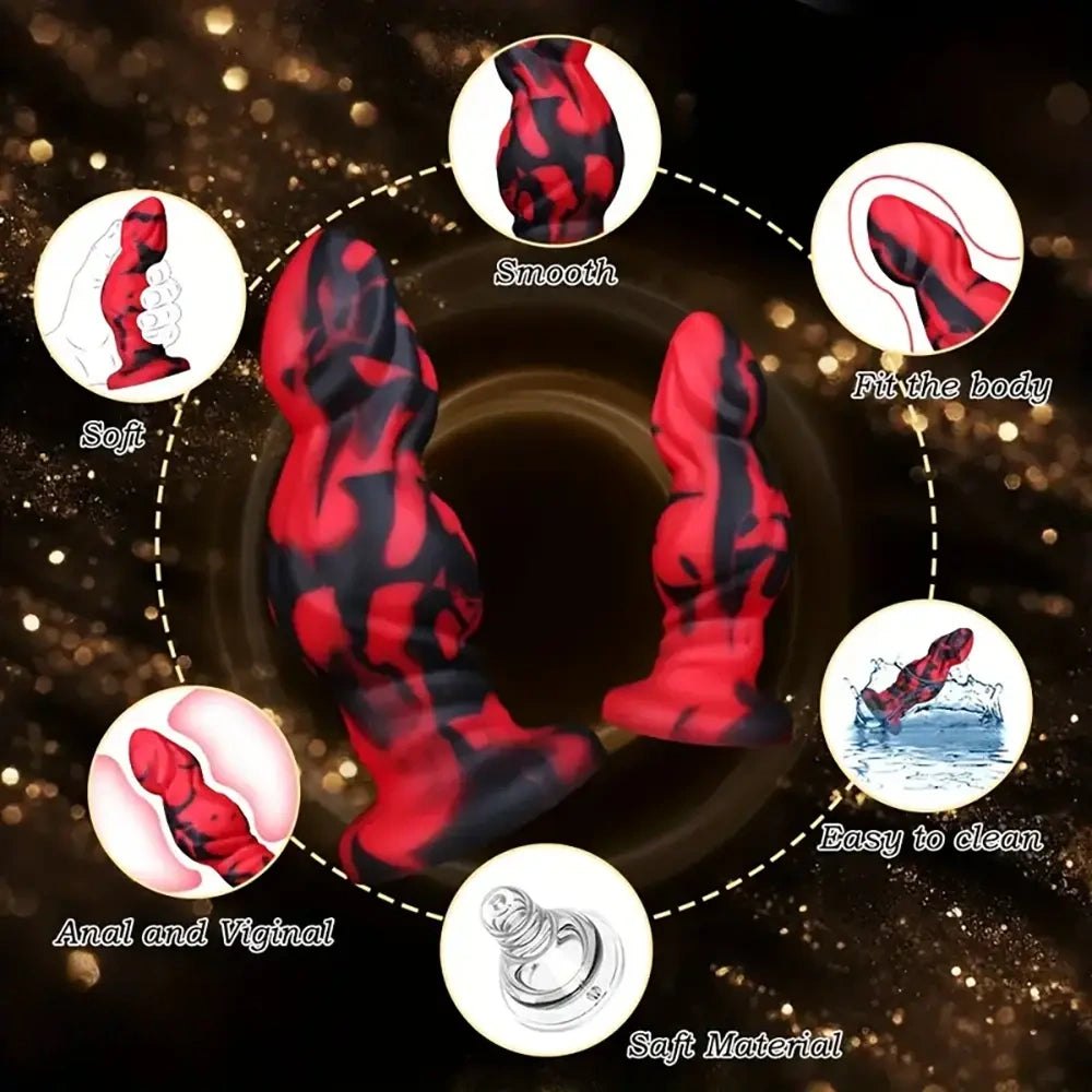 Red and black marbled silicone anal plug, photo 12