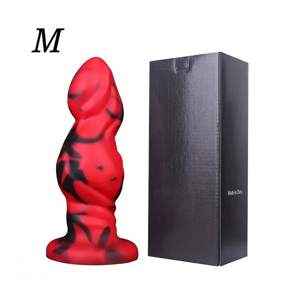 Red and black marbled silicone anal plug, photo 13