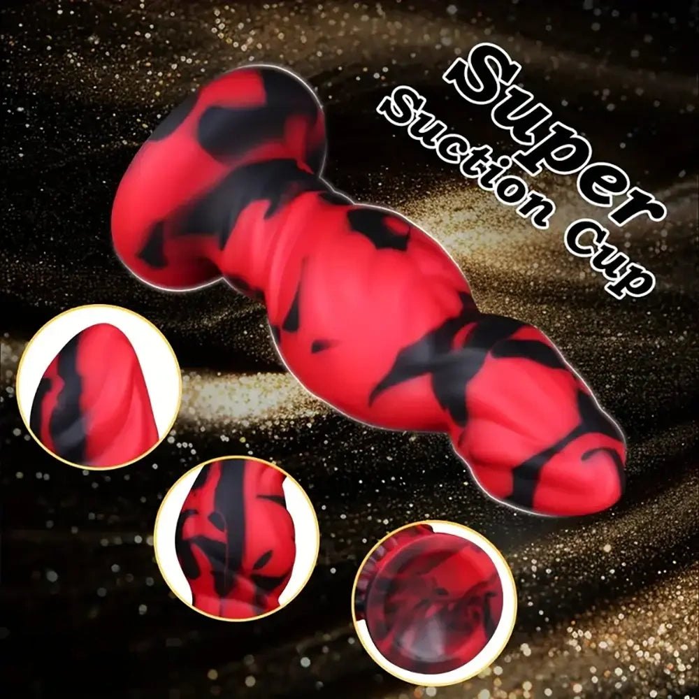Red and black marbled silicone anal plug, photo 3