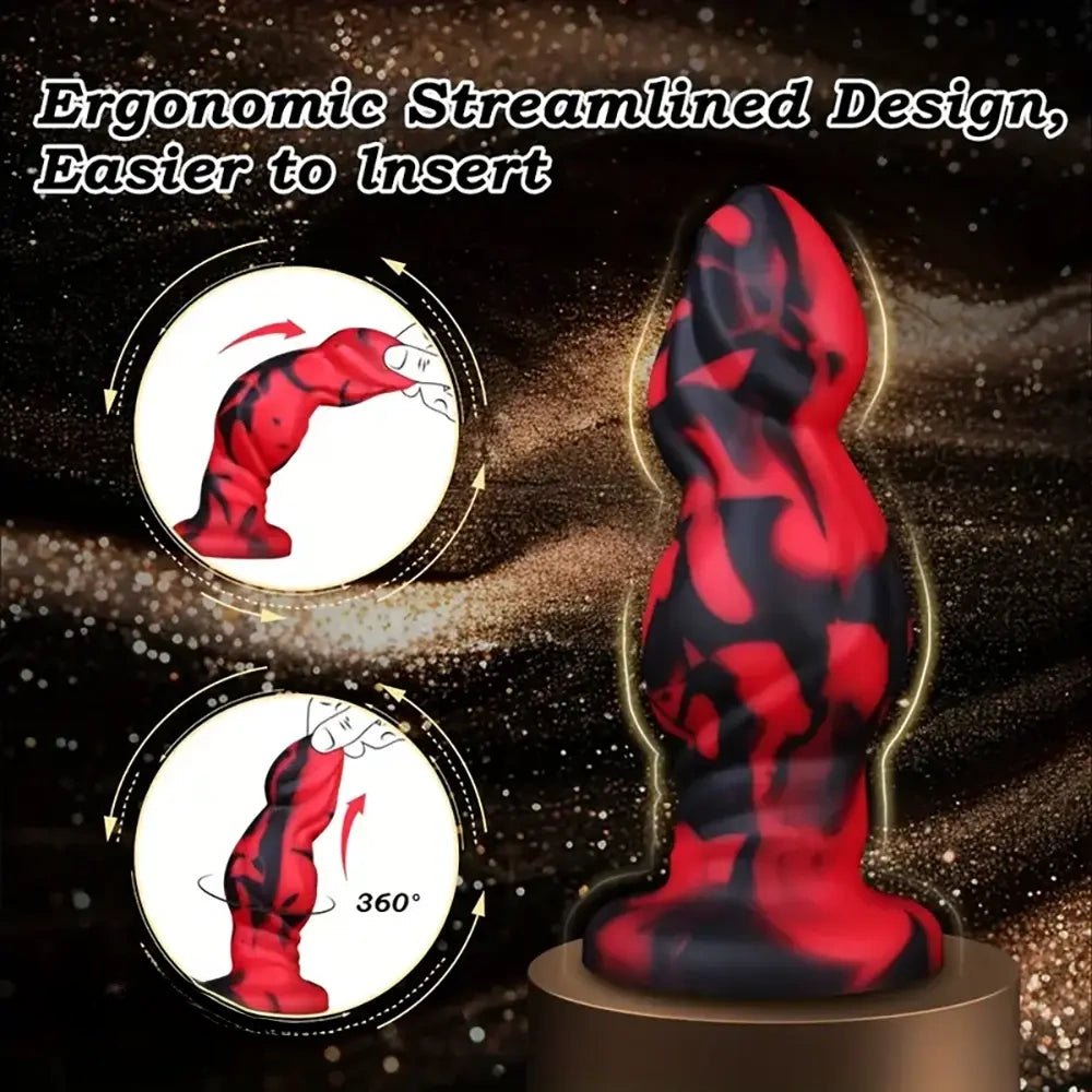 Red and black marbled silicone anal plug, photo 4