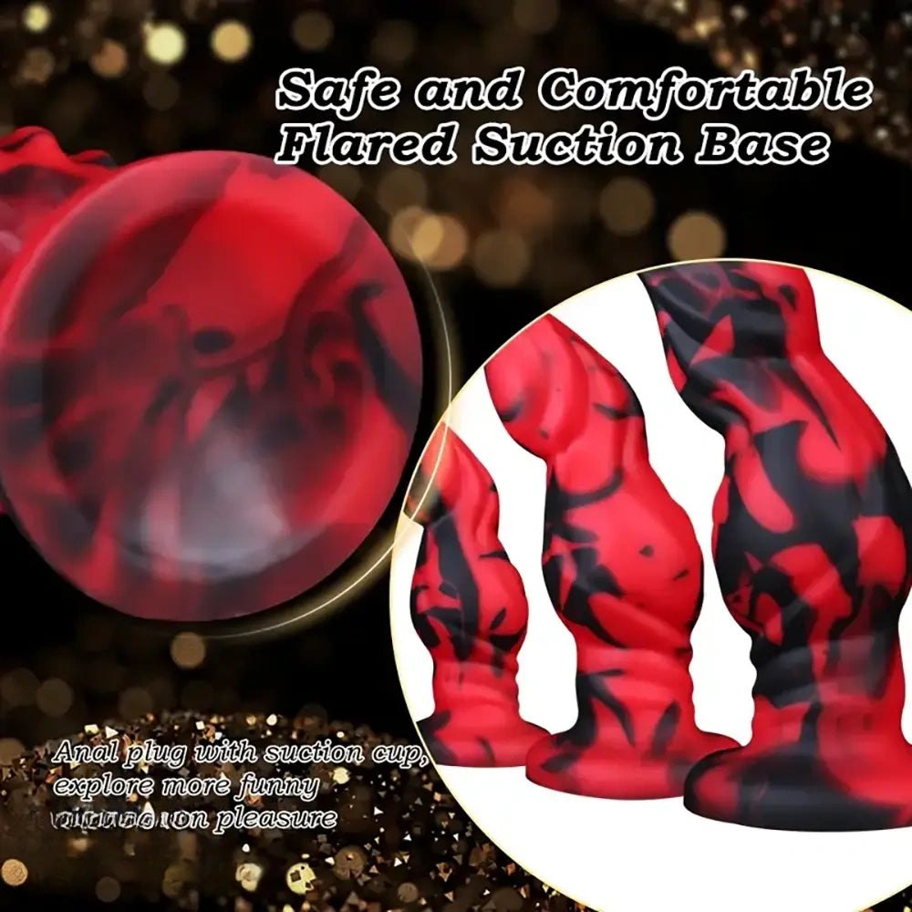 Red and black marbled silicone anal plug, photo 5
