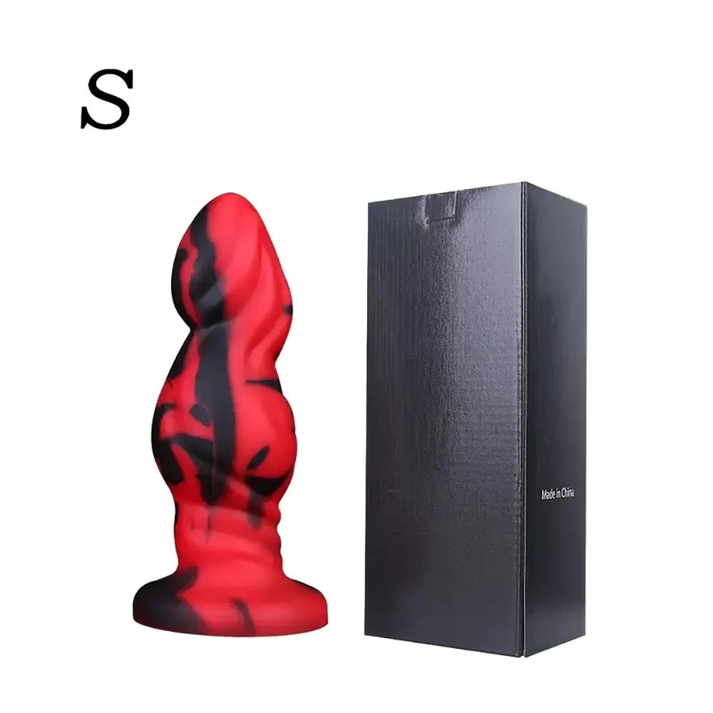 Red and black marbled silicone anal plug, photo 6