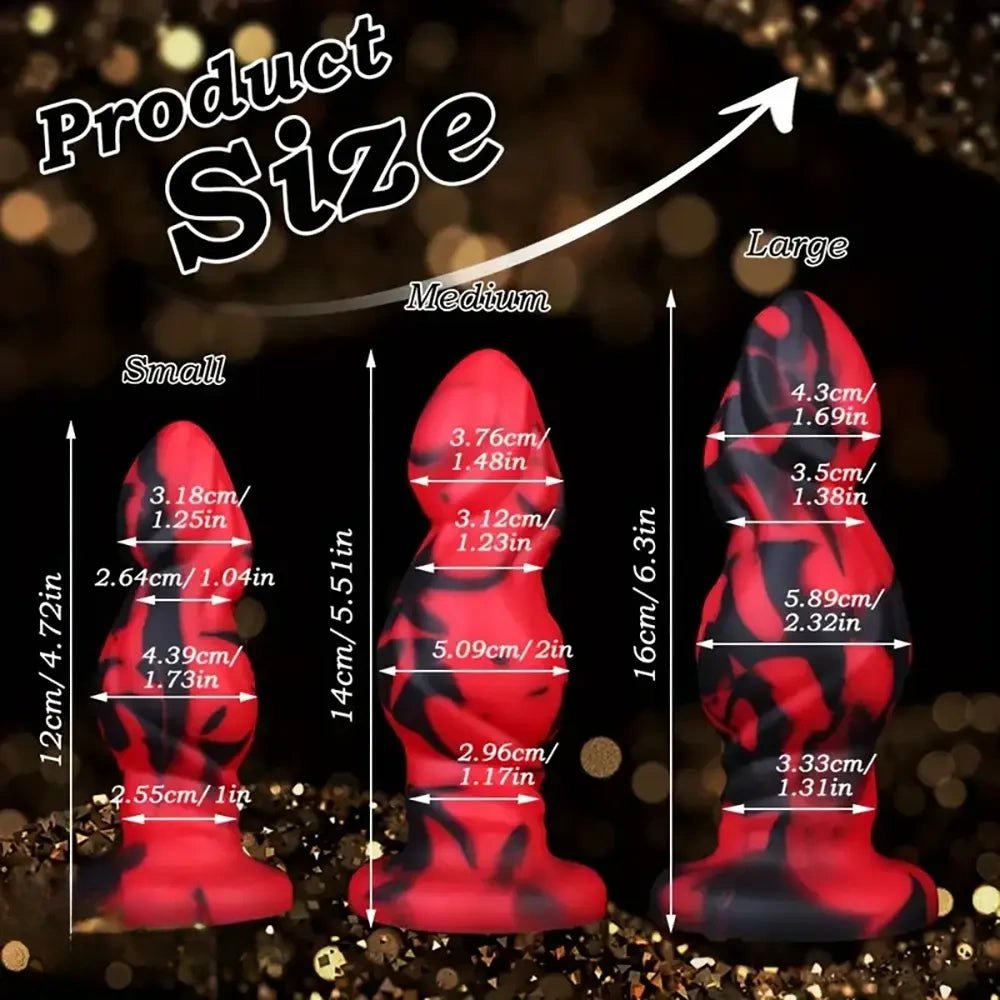 Red and black marbled silicone anal plug, photo 8