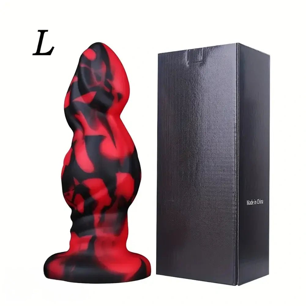 Red and black marbled silicone anal plug, photo 9