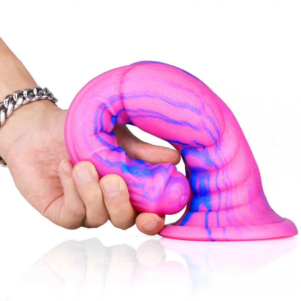 Multi-color ribbed liquid silicone fantasy dildo, photo 10